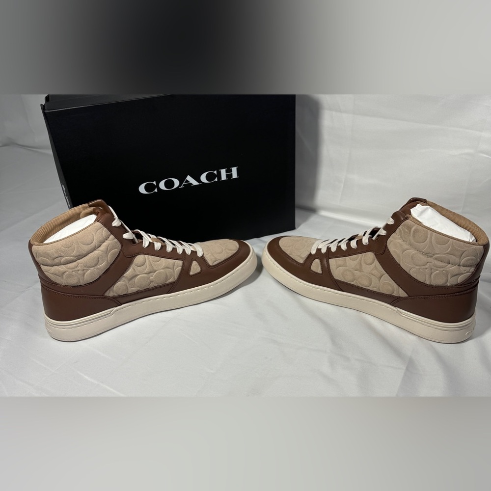 New Authentic Coach Mens Taupe Clip Court High Top Sneaker In Signature Sz 11 - Picture 11 of 14